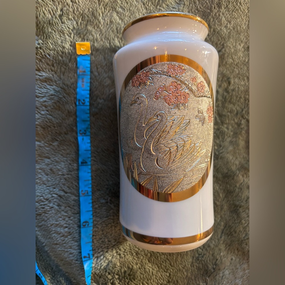 VINTAGE Japanese Chokin Art Vase • 24K Gold Swan Relief • Porcelain • EUC - Picture 14 of 15